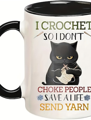  1pc 私は人を窒息させないようにかぎ針編みしますカップ編みコーヒーマグハロウィン黒猫猫愛好家のためのギフトパーティーギフトホリデーギフトクリスマスギフト