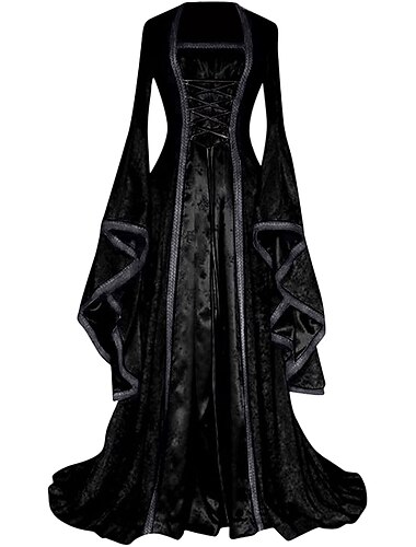  Retro Vintage Mittelalterlich Renaissance Lange Länge Abschlussballkleid Ren Faire Trompetenärmel Hexe Pirat Wikinger Damen Keltisch königlich Walpurgisnacht Halloween Karneval Maskerade Party LARP