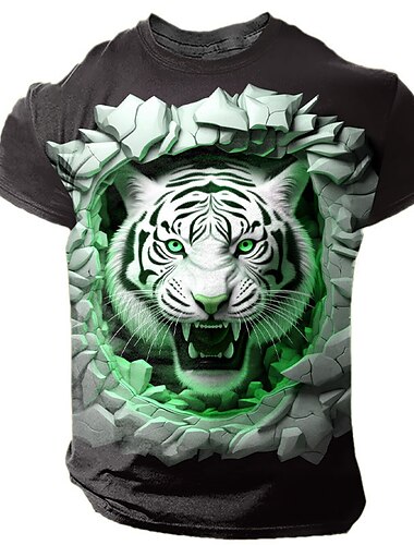  Men's Graphic Animal Tiger T shirt Short Sleeve T shirt 3D Print Crew Neck Shirt Daily Designer Retro Vintage Sports Outdoor Holiday Going out Blue Purple Orange Spring & Summer Clothing Apparel S M