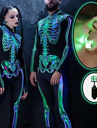  Esqueleto Traje Cosplay Brincos Fatos de Corpo Homens Mulheres Cosplay filme Traje Assustador Preto Roxo Verde Collant / Pijama Macacão Dia Das Bruxas Carnaval Baile de Máscaras Poliéster
