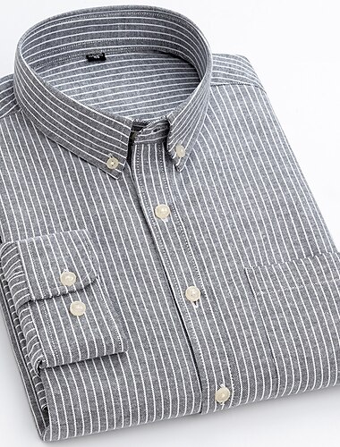  رجالي قميص قميص رسمي قميص مقلم زر قميص أسفل قميص أكسفورد مخطط المكتب & الوظيفة حفلة الزفاف أحمر أزرق رمادي كم طويل ياقة مع زر سفلي ربيع & الصيف ملابس جيب أمامي