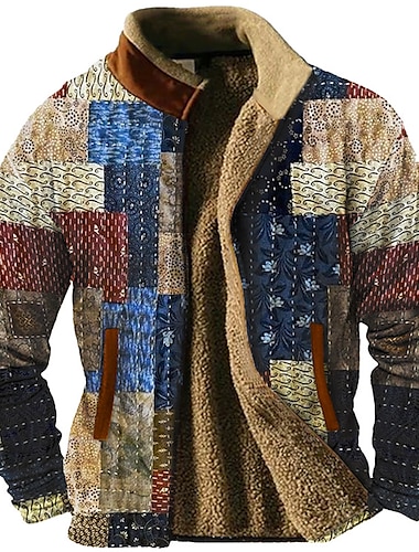  Homme Graphic Mosaïque Sweats Sweat zippé Veste Polaire Pardessus manche longue Sweat-shirt Mao du quotidien Décontractées Millésime Rétro Vacances Sortie Toison Hiver