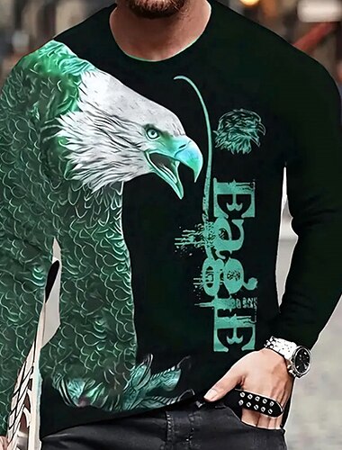  Herren Graphic Tier Adler T Shirt Langarm T-Shirt 3D-Druck Rundhalsausschnitt Hemd Modisch Designer Brautkleider schlicht Sports Outdoor Festtage Ausgehen Blau Purpur Braun Frühling & Herbst