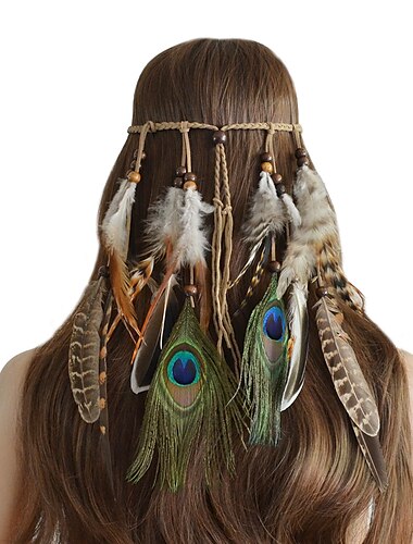  Accessoires de cheveux rétro de carnaval, cerceaux bohème en plumes de paon, bandeaux populaires en europe et en amérique