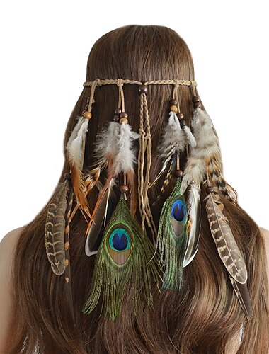  Accesorios retro para el cabello de carnaval, aros bohemios para el cabello con plumas de pavo real, diademas populares en Europa y América