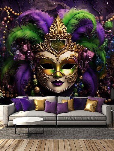  Karnevals Fasching Fasnacht Maske hängende Tapisserie Wandkunst große Tapisserie Wandbild Dekor Fotografie Hintergrund Decke Vorhang Zuhause Schlafzimmer Wohnzimmer Dekoration