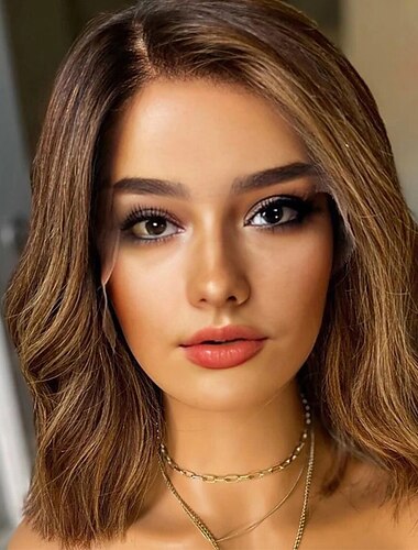 Peluca Cabello humano remy Cierre 4x13 Cabello Brasileño Ondulado Múltiples colores Bob corto Mujer Densidad 130% 150% con pelo de bebe Entradas Naturales 100% Virgen Corta A1 Pelucas de Cabello