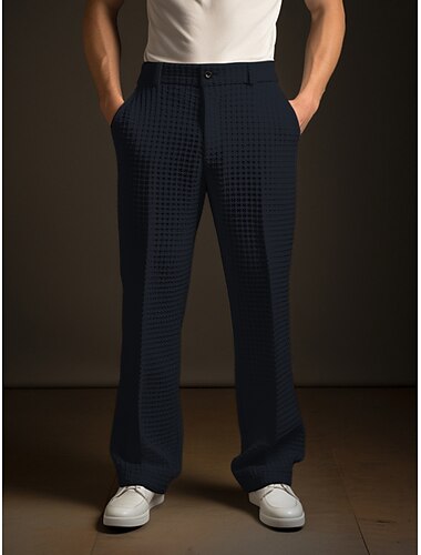  Herren Anzughosen Hose Hosen Faltenhose Anzughose Waffelhose Knopf Vordertasche Gerade geschnitten Glatt Komfort Atmungsaktiv Geschäft Täglich Festtage Modisch Schick & Modern Schwarz Weiß