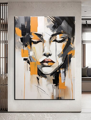  100 % große, handgemalte Wandkunst, Figur, abstraktes, strukturiertes Gemälde, Frau, Gemälde, orangefarbenes Texturgemälde, Frau, abstraktes Gemälde, strukturierte Wandkunst, Heimdekoration, Dekor,