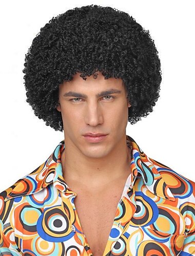  Syntetisk Peruk Lockig med Lugg Maskintillverkad Peruk Kort Naturlig Svart #1B Syntetiskt Hår Mäns Cosplay Mjuk Party Svart Halloween Peruker