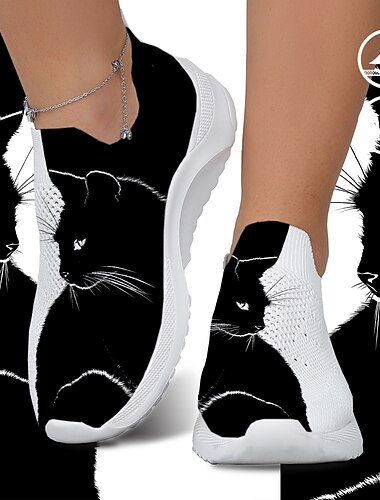  Γυναικεία Αθλητικά Παπούτσια Slip-Ons Παπούτσια εκτύπωσης Εκτύπωση παπούτσια Μεγάλα Μεγέθη ΕΞΩΤΕΡΙΚΟΥ ΧΩΡΟΥ Καθημερινά Συνδυασμός Χρωμάτων Γάτα Καλοκαίρι Χειμώνας Επίπεδο Τακούνι