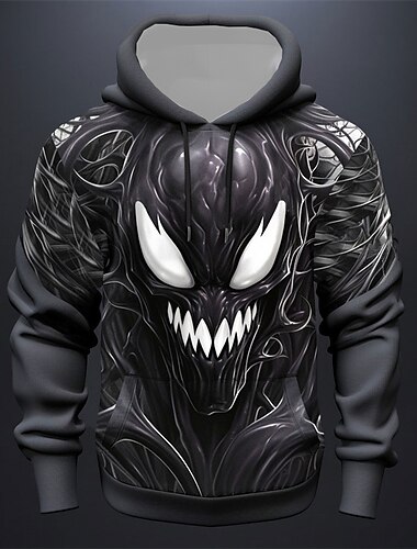  Hombre Graphic Monstruo Sudadera Sudaderas Sudadera Manga Larga Sudadera con capucha Con Capucha Moda Impresión 3D Deporte Festivos Vacaciones Negro Gris Oscuro Estampado Bolsillo delantero Primavera