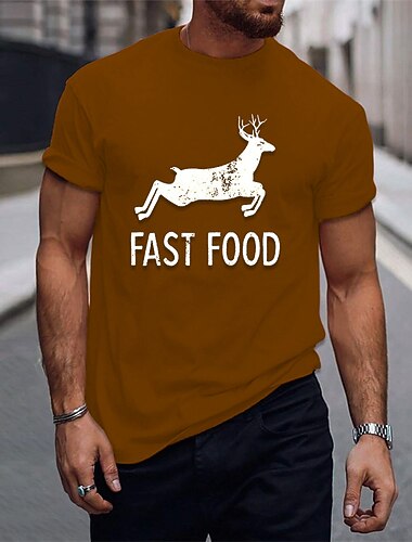  Men's Fast Food T Shirt Tee Top Cotton Short Sleeve Graphic Shirt Heather Gray Beige Light Blue Comfortable Tee Sports Outdoor Holiday Fashion Designer Clothing