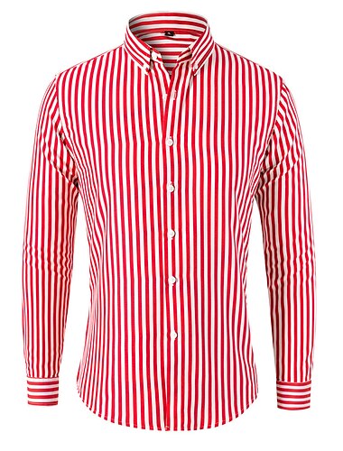  Homens Camisa Social Saia camisa de botão Preto Branco Vermelho Manga Longa Riscas Lapela Primavera & Outono Escritório e Carreira Festa de Casamento Roupa