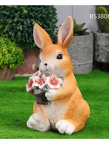  Solarleuchten Ornament Kaninchen Blumen Gartenlicht, süße Katze Gartenlicht für Gartendekoration lustige Eingangsleuchte, Solar Gartenstatue Kaninchen Figur Garten
