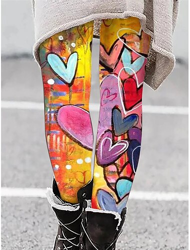 Leggings cœur pour femmes impression taille haute haute coupe vin printemps