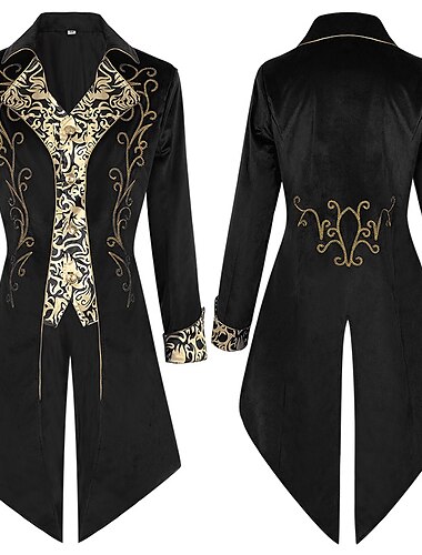  Punk & Gothic Mittelalterlich Steampunk Mantel Trenchcoat Oberbekleidung Ren Faire Prinz Pestdoktor Edelmann Einfarbig Herren königlich Steampunk Karneval Maskerade Party / Abend Erwachsene Mantel