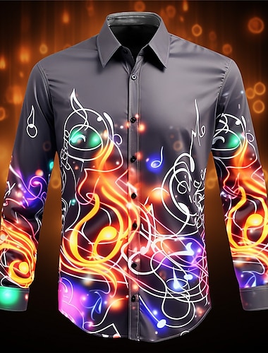  Voor heren Muziek noten Overhemd Overhemd met knopen Lange mouw Artistiek Abstract Alledaagse kleding Uitgaan Herfst winter Strijkijzer Afdrukken Button-omlaag Geel Rood