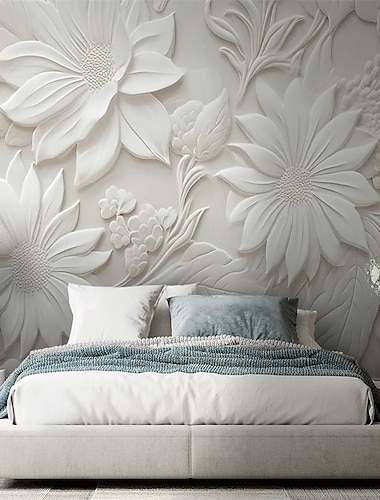  Papel pintado fresco 3D flor blanca papel pintado mural de pared adhesivo despegar y pegar material de PVC/vinilo extraíble autoadhesivo/adhesivo necesario decoración de pared para sala de estar
