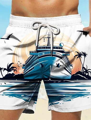  Per uomo Albero di Cocco Pantaloncini da mare Pantaloncini da Surf Costume nuoto a pantaloncino Misura del girovita medio Hawaiano Casual Ferie Spiaggia Coulisse con fodera in rete Elastico in vita