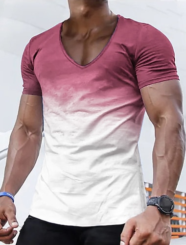  Voor heren T-shirt Korte Mouw V-hals Zomer Kleurenblok Ontwerper Basic Modern eigentijds Vakantie Straat Uitgaan Zwart Roze Blauw Top T-shirt voor mannen