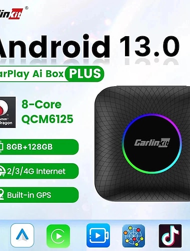  CarlinKit CarPlay Ai TV Box Wireless Apple Carplay&Android Auto Android 13.0 QCM6125 8+128G Streaming Box for Tiktok 4GLTE