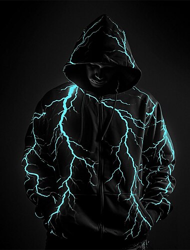  Herren Grafik-Drucke Aufhellung Hoodie Sweatshirt Kapuze Hoodies Pullover Kapuzenpullover mit Reißverschluss Langarm Sweatshirt mit Kapuze Mit Kapuze Sport 3D-Druck Festtage Urlaub Strassenmode Wei