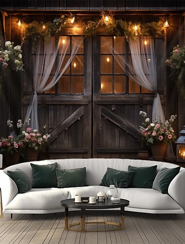  vintage houten deur hangend tapijt kunst aan de muur groot tapijt muurschildering decor foto achtergrond deken gordijn thuis slaapkamer woonkamer decoratie