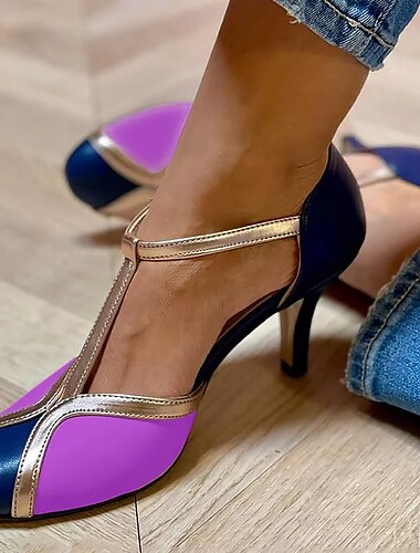  Damskie Szpilki Buty pumpy Sandały Mary-janes Rozmiar plus Impreza Na zewnątrz Walentynki Kolorowy blok Kokarda Szpilka Okrągły palec u nogi Elegancja Zabytkowe Moda Spacery Sztuczny zamsz Klamra