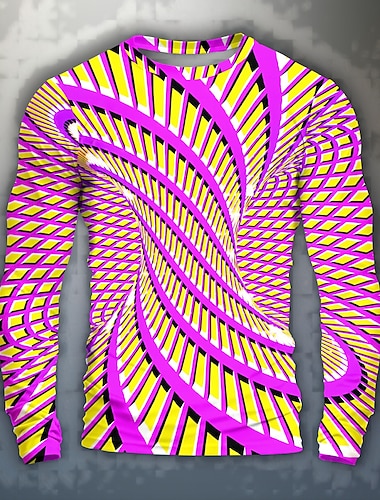  Homens Gráfico 3D impressão Geométrico Ilusão Visual Camisetas engraçadas Manga Longa Camiseta Impressão 3D Gola Redonda Camisa Diário Designer Artistíco Carnaval Festa Casual Preto Amarelo Azul