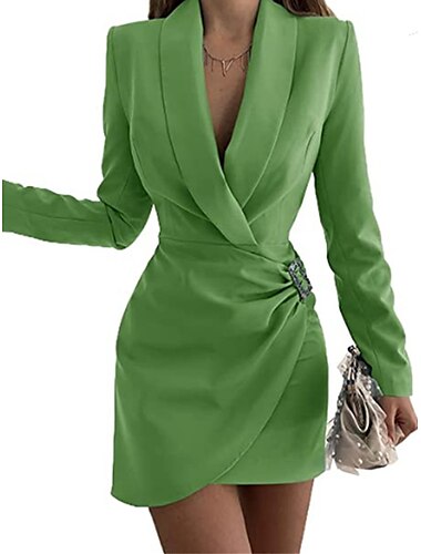  Damen abendkleider Cocktailkleid Arbeitskleidung Rüschen Hemdkragen Langarm Minikleid Formal winterkleider damen Ausgefallene Schwarz Weiß Winter