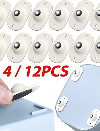  4/12ks samolepicí kolečka mini otočná kolečka nerezová pasta univerzální kolečko otočné o 360 stupňů lepicí kladka na koše spodní úložný box odpadkový koš na nábytek