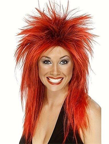  Rock Diva Perücke synthetische Perücke gerade asymmetrische Perücke lange A1 synthetisches Haar Frauen Cosplay weiche Party rote Halloween-Perücken