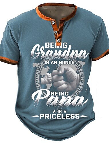  Vater-Shirts, grafische Hand, Mode, Retro, Vintage, Herren-T-Shirt mit 3D-Druck, T-Shirt, Henley-Shirt, Papa-T-Shirt, Sport, Outdoor, Urlaub, Ausgehen, T-Shirt, blau, Armeegrün, dunkel, kurzärmliges