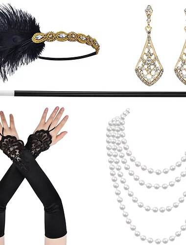  Kopfbedeckung Halskette Ohrring Austattungen Flapper Stirnband Retro Vintage Der große Gatsby 1980er Strass Kunststoff Für Der große Gatsby Cosplay Karneval Damen Modeschmuck Modeschmuck