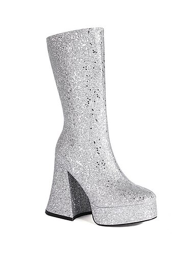  Retro Vintage 1970er Glänzend Metallisch Schuhe Gogo Stiefel Abba-Kostüm Disco Damen Karneval Party Club Pride Parade Erwachsene Schuhe Frühling Herbst