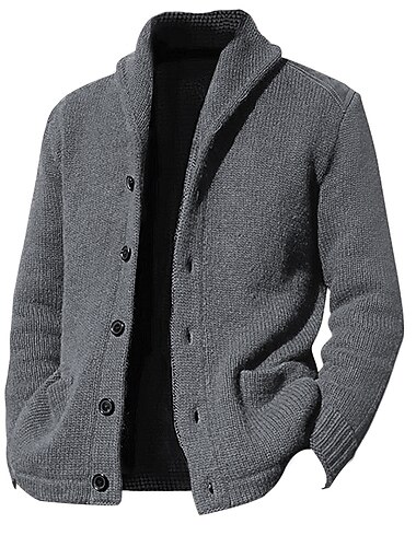  Herren Strickjacke Kurzer Pullover Strickpullover Gerippt Stricken Standard Knopf hoch Glatt Schalrevers Warm-Ups Moderne zeitgenössische Casual Freizeitskleidung Bekleidung Herbst Winter Schwarz Blau