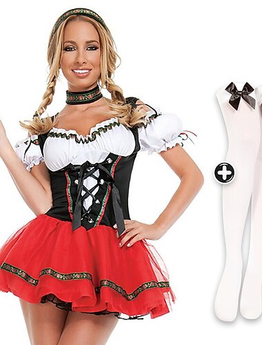  Halloween Costume Cosplay Dirndl Abiti tradizionali Gonna corta Bavarese Abito da vacanza Adulti Per donna Ragazze Carnevale Costumi di Halloween facili Vestirsi