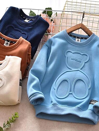  Дети Мальчики Толстовка Медведи Буквы Длинный рукав Crewneck Весна Осень Мода Круто Повседневные Хлопок на открытом воздухе Повседневные