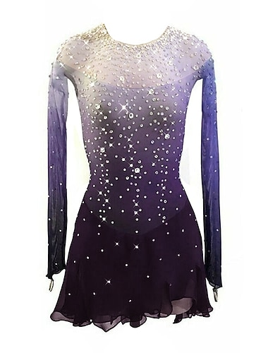  Kjole til kunstløp Dame Jente Skøyteløp Kjoler Blå Elastisk Trening Konkurranse Skøyteklær Hold Varm Krystall / Rhinstein Langermet Skøyting Kunstløp