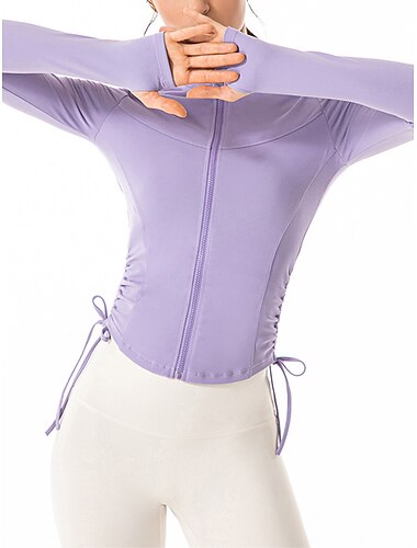  Women's Zip Up Sweatshirt Running Jacket Running Shirt Solid Color Yoga Fitness Drawstring Full Zip Thumbhole Lavender Purple Green High Elasticity Spring &  Fall