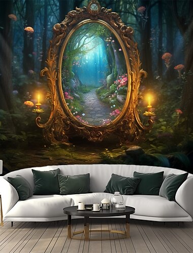  forêt rêve miroir suspendu tapisserie mur art grande tapisserie décor mural photographie toile de fond couverture rideau maison chambre salon décoration