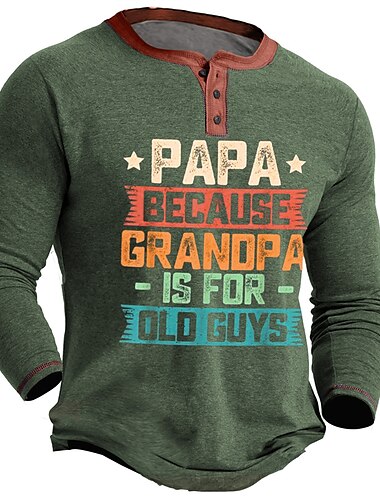  Papa Shirts Grafik Buchstabe Alte Leute Alltag Lässig Vintage Retro Herren 3D Druck Henley Shirt Urlaub Ausgehen T-Shirt Blau Braun Armeegrün Langarm Henley Shirt Kleidung