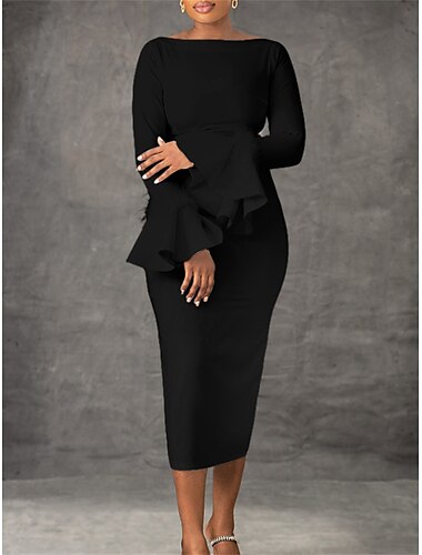  Damen Weißes Kleid abendkleider Federkleid Feder Rundhalsausschnitt Langarm Midikleid winterkleider damen kleid hochzeitsgast Schwarz Weiß Sommer Frühling
