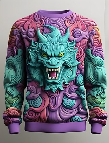  Herr Grafisk Djur Drake Tröjor Pullover-tröja Långärmad Tröja Rund hals Mode Dagligen Ledigt 3D-tryck Semester Helgdag Utekväll Mönster Vår & Höst