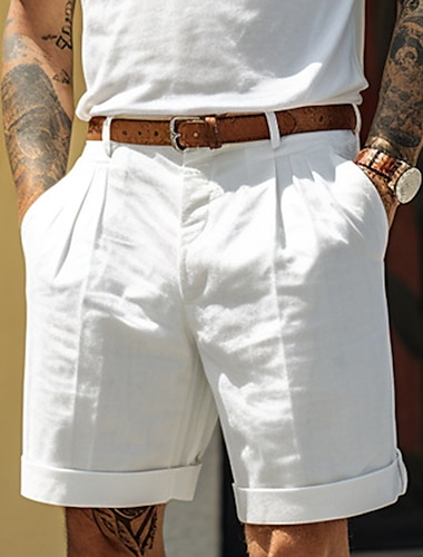  Herr Shorts Linne Shorts Sommarshorts Plisserade shorts Ficka Veck Rakt ben Slät Komfort Andningsfunktion Kort Ledigt Dagligen Helgdag Linne- / bomullsblandning Mode Designer Svart Vit