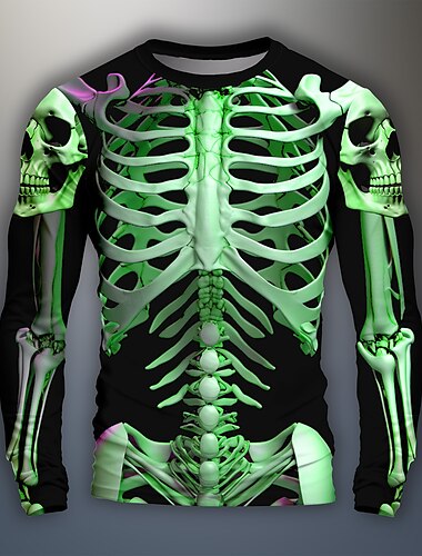  Men's Graphic Skull Cool Skulls Skeleton Funny T Shirts Long Sleeve T shirt 3D Print Crew Neck Shirt Daily Designer Outdoor Party Casual Holiday Black Red Purple Spring &  Fall Clothing Apparel Normal