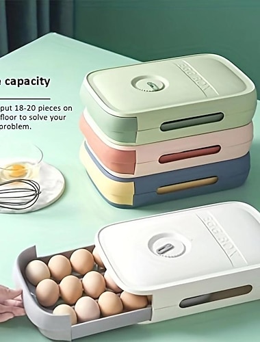 Caja de almacenamiento apilable de plástico para huevos, organizador de huevos para refrigerador con ruedas, contenedor para ahorrar espacio, bandeja para huevos frescos, accesorios de cocina