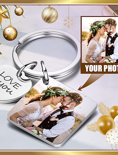  gravierter, farbig bedruckter Schlüsselanhänger, doppelseitiger Edelstahl-Schlüsselanhänger mit individuellen Fotos, Jubiläumsgeschenk, Geburtstagsgeschenk für Paare