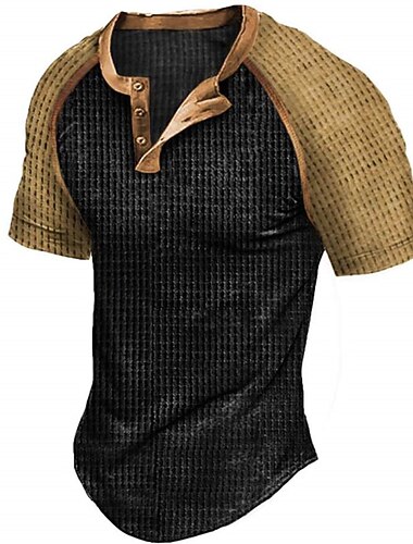  Per uomo Maglietta Waffle Maglietta con bottoni Maglia Henley Maglietta a Maglia Waffle Maniche Corte Henley Estate Blocco di colori Vintage Designer Essenziale Patchwork Vacanza Streetwear Uscire